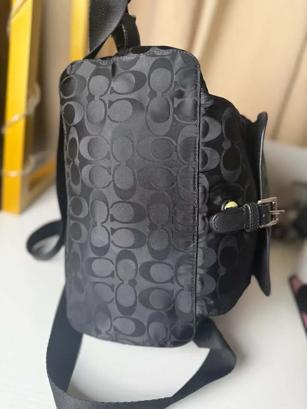 COACH Signature Nylon Backpack Black Authentic Women's Travel Daypack